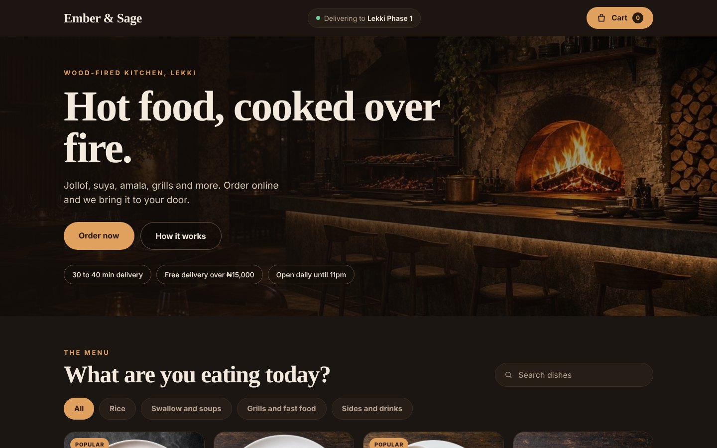 Ember & Sage website homepage