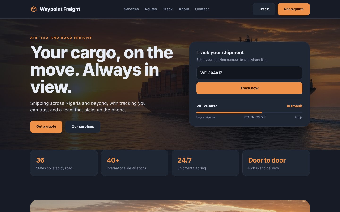 Waypoint Freight website homepage